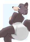  2021 anthro beastars black_nose blue_eyes breasts butt canid canine canis clean_diaper diaper diaper_fetish diaper_only fangs female fluffy fluffy_tail fur hair hi_res juno_(beastars) looking_back mammal multicolored_body multicolored_fur nipples nyanyakotarou pink_nipples purple_body purple_fur purple_hair rear_view short_hair side_boob simple_background solo tan_body tan_fur two_tone_body two_tone_fur white_diaper wolf 
