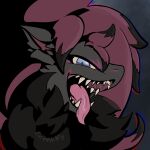  1:1 ambiguous_gender anthro blue_eyes fangs fur grey_body grey_fur hi_res mammal mouth_shot nintendo open_mouth pok&eacute;mon pok&eacute;mon_(species) shaded sharp_teeth solo teeth tongue tongue_out video_games zarra_(artist) zoroark 