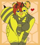  2021 absurd_res arthropod bee blowing_kiss blue_eyes female freckles hair hi_res hymenopteran insect kissing kvnpoulsen pattern_background red_hair simple_background slightly_chubby slightly_chubby_female solo 