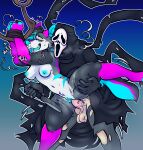  4_toes absurd_res ahegao anthro balls barefoot bdsm bileshroom blue_body blue_fur bodily_fluids bondage bound breasts canid canine canis cloak clothed clothing danger dangerous dead_by_daylight digitigrade dominant dominant_human dominant_male duo feet female from_behind_position fully_clothed fur genital_fluids genitals ghostface ghostface_(scream) grey_body grey_fur halloween_costume helpless hi_res holding_leg holding_object holding_weapon hook human humanoid knife looking_pleasured male male/female mammal mask nude on_one_leg orgasm orgasm_face penetration penis pink_body pink_fur pussy pussy_juice restrained restraints rope scary sex speech_bubble standing standing_sex submissive submissive_female sweat text toes vaginal vaginal_penetration weapon wolf wrists_tied yozora 
