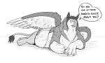  abdominal_bulge after_vore annoyed avian beak black_and_white dialogue diego_(thatgryphonguy) digestion duo fatal_vore feral feral_pred gryphon gryphon_pred hi_res imminent_death male monochrome mythological_avian mythology thatgryphonguy unwilling_prey vore wings 