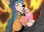  anthro balls breasts canid canine clothed clothing duo fellatio female fox genital_piercing genitals hi_res long_tongue male male/female mammal nipple_piercing nipples oral penile penis piercing sex simple_background thisartistdoesntexist tongue tongue_out tonguejob 