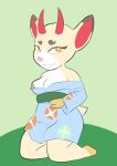  animal_crossing anthro areola blue_clothing breasts cervid clothing digital_media_(artwork) exposed_breasts fawxythings female hi_res horn kneeling looking_at_viewer mammal nintendo nipples pink_areola pink_nipples red_horn red_inner_ear shino_(animal_crossing) solo tan_body video_games 