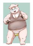  2021 4_fingers anthro bulge clothing eyewear fingers glasses green_eyes hi_res humanoid_hands kemono kiyo male mammal overweight overweight_male shirt simple_background solo topwear underwear ursid white_body 