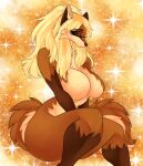  absurd_res anthro artist bent_legs big_breasts breasts brown_body brown_fur canid canine cassielink digital_drawing_(artwork) digital_media_(artwork) digital_painting_(artwork) drawing ears_up eyeshadow featureless_breasts female fluffy fluffy_tail fox fur fur_markings hair hi_res long_hair makeup mammal markings nude painting paws sketch solo 