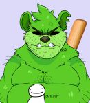  2021 angry anthro baseball_bat bat_(object) belly candy cute_fangs dessert duo eyes_closed food gummibar gummy_(food) gummy_bear_(food) gummybear_and_friends lewdookami male mammal moobs overweight overweight_male simple_background ursid 