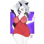  1:1 2021 anthro areola bedroom_eyes big_breasts biped black_nose bra breasts butt canid canid_demon clothing curvy_figure demon digital_media_(artwork) esahma eyebrows female fingers fur genitals grey_body grey_fur grey_hair hair hand_behind_head hellhound helluva_boss hi_res lace lingerie looking_at_viewer loona_(helluva_boss) mammal narrowed_eyes navel nightgown nipples notched_ear panties plump_labia pussy raised_tail red_sclera seductive simple_background smile smiling_at_viewer smirk solo thick_thighs translucent translucent_clothing underwear white_body white_fur yellow_eyes 