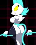  2021 4:5 4_fingers anthro blue_hair breasts butt clothed clothing deltarune felid female fingers floating_hands hair hi_res machine mammal no_pupils robot smile solo tansau tasque_manager undertale_(series) video_games yellow_eyes 
