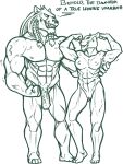  abs absurd_res anthro braided_hair breasts daughter dialogue duo english_text fangs father felid female flexing flexing_bicep flexing_muscles genitals hair hi_res invincible_(comics) larger_male lion looking_at_another male mammal monochrome muscular muscular_female muscular_male nipples nude pantherine parent penis redout size_difference text thokk&#039;s_daughter thokk_(invincible) vein veiny_muscles veiny_penis waist_grab 