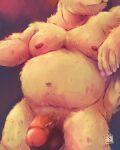  2021 anthro balls belly canid canine canis domestic_dog edtrash flaccid genitals hi_res humanoid_genitalia humanoid_hands humanoid_penis male mammal moobs navel nipples overweight overweight_male penis solo 