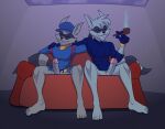  5_toes anthro bottomless clothed clothing conner_cooper darkajugin duo erection father father_and_child father_and_son feet furniture genitals hi_res humanoid male male/male mammal parent parent_and_child penis procyonid raccoon relaxing sly_cooper sly_cooper_(series) smoking sofa son sony_corporation sony_interactive_entertainment sucker_punch_productions toes video_games 