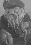  2021 anthro barbel_(anatomy) belt big_head big_mouth_(anatomy) cane catfish clothed_anthro clothed_male clothing davy_jones_(potc) digital_drawing_(artwork) digital_media_(artwork) disney fish flesh_whiskers half-length_portrait hat headgear headwear hi_res jacket league_of_legends light looking_at_viewer male male_anthro marine monochrome monster no_pupils no_sclera obese obese_anthro obese_male open_mouth open_smile overweight overweight_anthro overweight_male pirates_of_the_caribbean portrait raylor_7 riot_games shaded sharp_teeth simple_background smile tahm_kench_(lol) teeth three-quarter_view topwear video_games 
