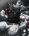  anthro arknights bastroceive bottomwear clothed clothing felid fur hi_res humanoid hypergryph male mammal mountain_(arknights) muscular muscular_male nipples pantherine pants pecs scar shirt solo striped_body striped_fur stripes studio_montagne tiger tight_clothing tight_shirt tight_topwear topwear video_games 