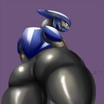  1:1 2017 alien armor big_butt brown_eyes butt butt_focus girokett grey_body halo_(series) hi_res looking_at_viewer low-angle_view microsoft purple_background rear_view sangheili signature simple_background thick_thighs video_games xbox_game_studios 