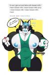  2021 anthro apron apron_only areola barazoku biceps big_muscles biped black_body black_fur blue_hair blue_nipples blue_tongue bodily_fluids canid canine canis clothed clothing dialogue digital_media_(artwork) english_text flying_sweatdrops fox fur green_apron grey_body grey_fur hair hi_res huge_muscles huge_pecs huge_thighs hybrid i_mean_breast_milk looking_at_viewer male mammal meme mostly_nude muscular muscular_anthro muscular_male nipples open_mouth pecs schwarzfox schwarzfox_(character) solo speech_bubble sweat sweatdrop teeth text thick_thighs tongue twitter white_body white_fur wolf 
