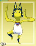  4:5 absurd_res animal_crossing ankha_(animal_crossing) anthro blue_hair clothed clothing digital_media_(artwork) domestic_cat egyptian felid feline felis female fur hair hi_res jackintaro looking_at_viewer mammal meme nintendo simple_background solo text url video_games yellow_body 