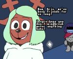  ambiguous_gender anonymous_artist anthro antlers armor cervid clothing deltarune duo english_text female freckles horn human kris_(deltarune) low_res mammal monster noelle_holiday oblivious save_point snowgrave text undertale_(series) video_games 
