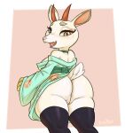  animal_crossing anthro big_butt breasts brown_eyes butt cervid clothing digital_media_(artwork) female genitals hi_res horn kemono legwear looking_at_viewer looking_back looking_back_at_viewer mammal nintendo open_mouth psakorn_tnoi pussy rear_view scut_tail shaded shino_(animal_crossing) short_tail signature simple_background smile solo thick_thighs thigh_highs video_games 
