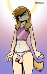  anthro ari_(nerdmouse) balls blush canid canine canis circumcised clothing clothing_aside domestic_dog erection genitals girly gradient_background green_eyes hair hair_over_eye hi_res humanoid_genitalia humanoid_penis hunting_dog male mammal midriff navel nerdmouse one_eye_obstructed panties panties_aside penis pink_clothing pink_panties pink_underwear poking_out saluki sighthound simple_background solo underwear underwear_aside vein veiny_penis 