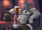  2021 abs alcohol animal_genitalia anthro armpit_hair badcoyote ball_tuft balls beer beverage biceps big_balls body_hair boots braided_hair clothing erection facial_hair fangs felid final_fantasy final_fantasy_xiv footwear fur genitals glans grey_hair hair hi_res holding_mug holding_object hrothgar humanoid_genitalia humanoid_penis hybrid_genitalia hybrid_penis inside knot knotted_humanoid_penis legwear looking_at_viewer male mammal mostly_nude muscular muscular_anthro muscular_male nipples one_leg_up open_mouth open_smile pecs penis pink_glans pink_penis pubes quads raised_leg sharp_teeth sheath sitting smile solo square_enix teeth thigh_boots thigh_highs triceps tuft video_games white_balls white_body white_fur 