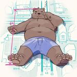  1:1 2021 anthro belly brown_body brown_fur fur hi_res humanoid_hands kemono lagoon_bluebear lying macro male mammal moobs navel nipples overweight overweight_male solo tired ursid 
