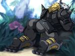  4:3 absurd_res armor bandai_namco big_muscles blackwargreymon butt claws clothed clothing digimon digimon_(species) drks hair hi_res male muscular muscular_male solo 
