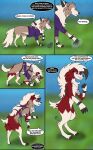  anthro clothing comic crazy-husky dialogue feral grass_field hi_res lycanroc male midnight_lycanroc nintendo pok&eacute;mon pok&eacute;mon_(species) sky solo torn_clothing transformation video_games 