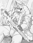  abs absurd_res asian_clothing clothing east_asian_clothing fundoshi hero_of_many_battles_zacian hi_res holding_object holding_weapon japanese_clothing legendary_pok&eacute;mon male melee_weapon monochrome nintendo pok&eacute;mon pok&eacute;mon_(species) ryuulabo solo sword underwear video_games weapon zacian 