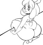  animal_crossing anthro big_butt bottomless breasts butt canid canine canis clothed clothing domestic_dog female hair huge_butt huge_thighs isabelle_(animal_crossing) isolatedartest mammal monochrome nintendo simple_background sitting solo thick_thighs video_games white_background 