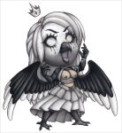  alpha_channel anthro avian bird breasts chibi clothed clothing corvid corvus_(genus) crow dress female goth hi_res makeup metal_scream nipples open_mouth oscine paivio_selanne passerine screaming solo topless traditional_media_(artwork) wings 