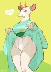  2021 animal_crossing anthro asian_clothing bebebebebe bottomwear cervid clothed clothing clothing_lift digital_media_(artwork) east_asian_clothing female fundoshi fur grey_body grey_fur hi_res horn japanese_clothing kimono looking_at_viewer mammal multicolored_body multicolored_fur nintendo red_horn shaded shino_(animal_crossing) simple_background skirt skirt_lift solo tan_body tan_fur underwear video_games white_body white_fur yellow_background yellow_eyes 