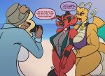  2021 anthro beach bikini camera canid canine canis cinny_the_incineroar clothing daisy_(metalmax1991) dialogue domestic_dog dragonite english_text female group hi_res incineroar mammal nintendo pok&eacute;mon pok&eacute;mon_(species) pose puff_the_dragonite sand sassy seaside sketchybug sling_bikini smile swimwear text video_games water 