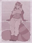  2021 3:4 ailurid anthro asian_clothing big_breasts breasts chinese_clothing claws clothing crop_top curvy_figure east_asian_clothing female hi_res looking_at_another mammal midriff monochrome navel red_panda shirt smile solo thick_thighs topwear touchofsnow under_boob voluptuous wide_hips 