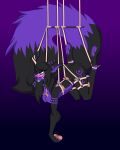  4:5 absurd_res anthro bdsm black_hair black_nose blue_eyes blush bondage bound breasts canid canine canis digital_media_(artwork) female flower freyja_(nightfox934) fur hair hi_res mammal nipples nude plant possxm purple_body purple_fur simple_background solo submissive tongue wolf 