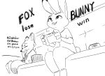  2021 anthro canid canine clothed clothing controller digital_media_(artwork) disney duo facepalm fox fully_clothed furniture game_controller gaming hi_res holding_object inktober inktober_2021 judy_hopps judyhopps44 lagomorph leporid mammal monochrome nick_wilde playing_videogame rabbit red_fox shirt sitting sofa t-shirt topwear zootopia 