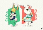  2021 animal_crossing anthro asian_clothing blonde_hair bottomless butt cervid clothed clothing digital_media_(artwork) duo east_asian_clothing english_text eyelashes female hair hi_res horn japanese_clothing joaoppereiraus kimono lagomorph leporid mammal nintendo open_mouth open_smile rabbit sasha_(animal_crossing) shaded shino_(animal_crossing) short_stack signature smile text thick_thighs video_games 