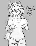  anthro beanie big_breasts blush breast_expansion breast_grab breasts capreoline cervid cervine cleavage_cutout clothed clothing dialogue english_text expansion female fluffy fully_clothed hand_on_breast hat headgear headwear hi_res ida_(topazknight) keyhole_turtleneck mammal monochrome mule_deer nipple_outline nipples solo sweater text topazknight topwear turtleneck 