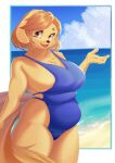  absurd_res anthro beach belly big_breasts breasts canid canine canis chest_tuft clothed clothing curvy_figure domestic_dog female hair hi_res kimako-desu mammal one-piece_swimsuit seaside slightly_chubby solo swimwear thick_thighs tuft voluptuous 