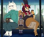 antelope big_breasts bovid breasts cleavage clothed clothing crossed_legs female fur group larger_female male mammal mature_female size_difference smaller_male space_dog thick_thighs trio white_body white_fur zwitterkitsune zwitterkitsune_(character) 