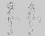  anthro canid canine clothing cowboy cowboy_hat elderly_male erection foxmusk hair hat headgear headwear long_hair male mammal mature_male monochrome side_view simple_background solo wrinkles 
