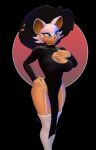  3d_(artwork) anthro bat_ears blue_eyes breasts brown_body chiropteran cleavage_cutout clothed clothing digital_media_(artwork) female fur halloween hand_on_breast hand_on_hip hat headgear headwear hi_res holidays humanoid legwear mammal neonluv rouge_the_bat sega simple_background solo sonic_the_hedgehog_(series) standing thick_thighs thigh_highs white_body white_fur wide_hips witch_hat 