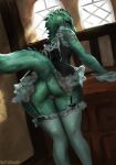  anthro argonian bent_over bethesda_softworks butt cleaning cleft_of_venus clothed clothing female garter_straps genitals hi_res legwear looking_at_viewer looking_back lusty_argonian_maid maid_uniform no_underwear pussy raised_tail ratatooey reptile scales scalie shaded signature skyrim solo stockings the_elder_scrolls uniform video_games window 