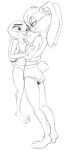  anthro bottomwear breasts clothing crossover disney duo ears_down female female/female flat_chested how_to_talk_to_short_people judy_hopps lagomorph leporid lola_bunny looney_tunes mammal meme monochrome nervous panties pivoted_ears ponytail_ears rabbit shorts simple_background size_difference smile trashtikko underwear warner_brothers zootopia 