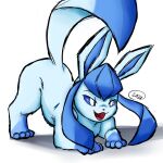  1:1 2021 ambiguous_gender ass_up blue_body blue_fur blue_sclera eeveelution feral fur glaceon looking_at_viewer nintendo omnii34 open_mouth paws pok&eacute;mon pok&eacute;mon_(species) simple_background solo video_games white_background 