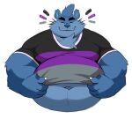 2021 anthro belly big_belly claws clothed clothing demisexual_pride_colors dressing emanata eyebrows eyes_closed front_view fur hair half-length_portrait hi_res icon lgbt_pride lutrine male mammal moobs mustelid navel overweight overweight_anthro overweight_male portrait pride_color_clothing pride_color_topwear pride_colors shirt simple_background smile solo splashburr topwear tuft were weremustelid wereotter whiskers white_background 
