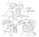  alphys ambiguous_gender anthro black_and_white blush buckteeth clothed clothing coat dialogue duo embrace english_text eyes_closed eyewear female friends front_view fully_clothed fur_collar glasses gloves handwear happy heat_(temperature) hi_res hug humor leaning leaning_forward leaning_on_another lizard long_arms machine mettaton monochrome multiple_images one_eye_closed open_mouth open_smile paintedhen rear_view reptile robot satisfied scalie screen screen_face simple_background smile speech_bubble teeth text thick_tail three-quarter_view topwear undertale undertale_(series) video_games wheel 