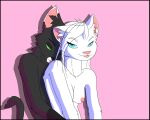  5:4 anthro black_body blue_eyes breasts domestic_cat duo felid feline felis female from_behind_position green_eyes licking male male/female mammal nipples sex tongue tongue_out white_body xaskai 