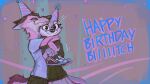  16:9 2021 abstract_background anthro birthday_hat cake canid canine canis clothed clothing confetti coyote dessert digital_media_(artwork) duo embrace english_text eyes_closed eyewear food fully_clothed fur glasses hat headgear headwear hi_res holding_object hoodie hug looking_at_viewer lutrine male mammal moses_(samur_shalem) mustelid otterly_(character) party_hat plate samur_shalem shirt smile t-shirt text topwear widescreen 