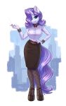  2021 absurd_res anthro anthrofied bioshock bioshock_infinite bottomwear breasts clothed clothing dandy_(artist) elizabeth_(bioshock_infinite) equid equine friendship_is_magic hair hair_over_eye hand_on_hip hasbro hi_res horn looking_at_viewer mammal my_little_pony one_eye_obstructed purple_hair rarity_(mlp) skirt solo standing unicorn video_games 