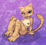  4_toes absurd_res anthro breasts brown_body brown_fur domestic_cat eyeshadow feet felid feline felis female fur green_eyes hi_res looking_at_viewer makeup mammal nude open_mouth siroc sitting smile solo stripes tiger_lily_(tito_lizzardo) tito_lizzardo_and_catty_b toes 